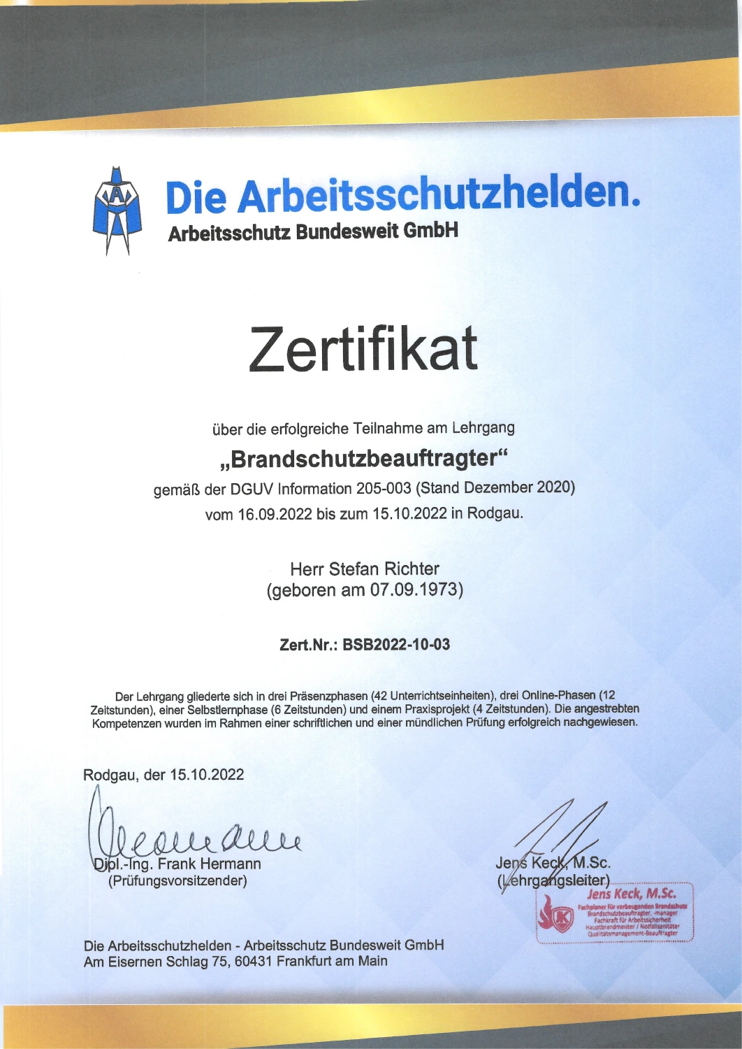 Brandschutzbeauftragter zerifikat