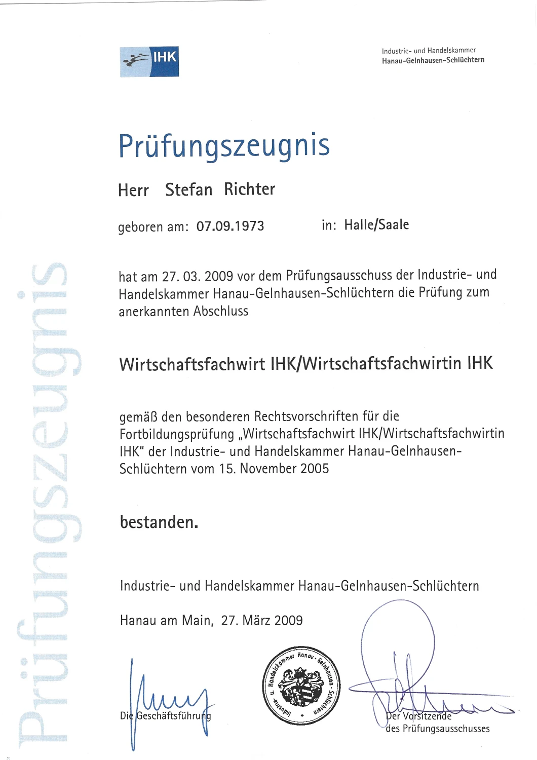 Wirtschaftsfachwirt IHK zertifikat