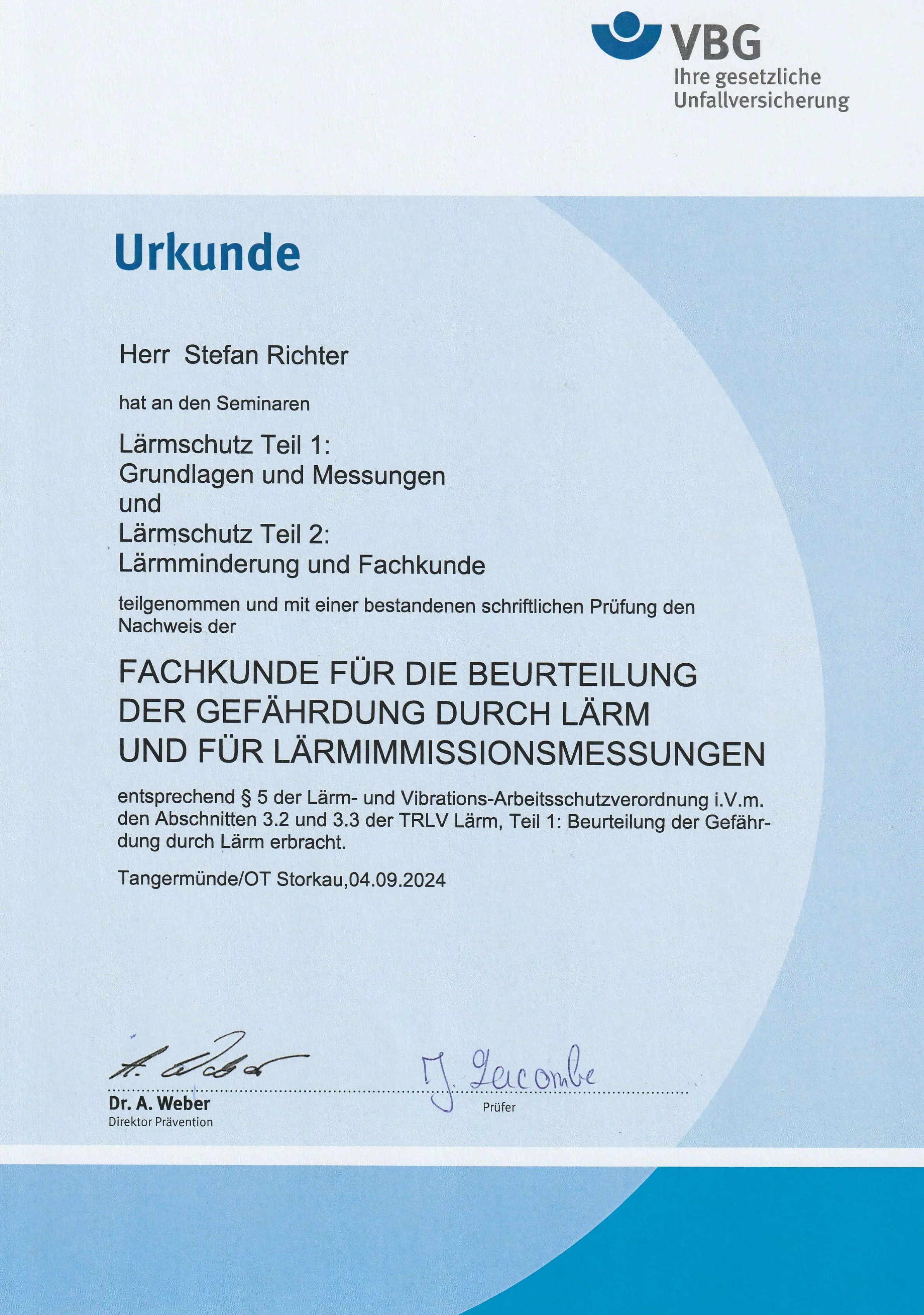 Zertifikat Lärmschutz