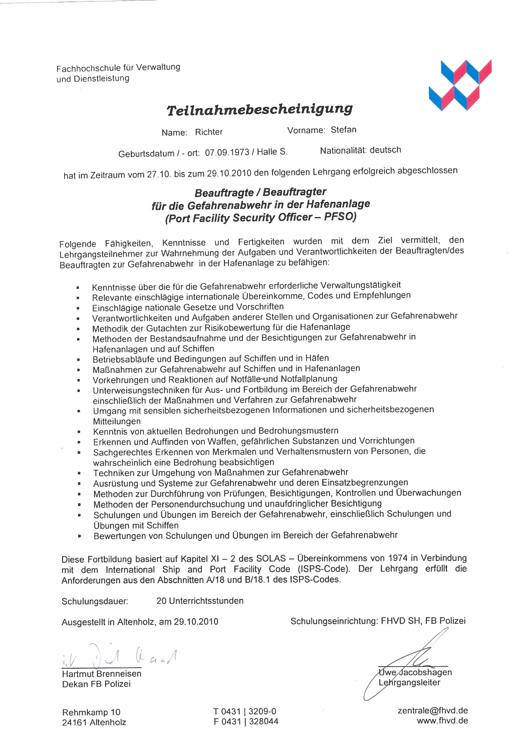 PFSO zertifikat