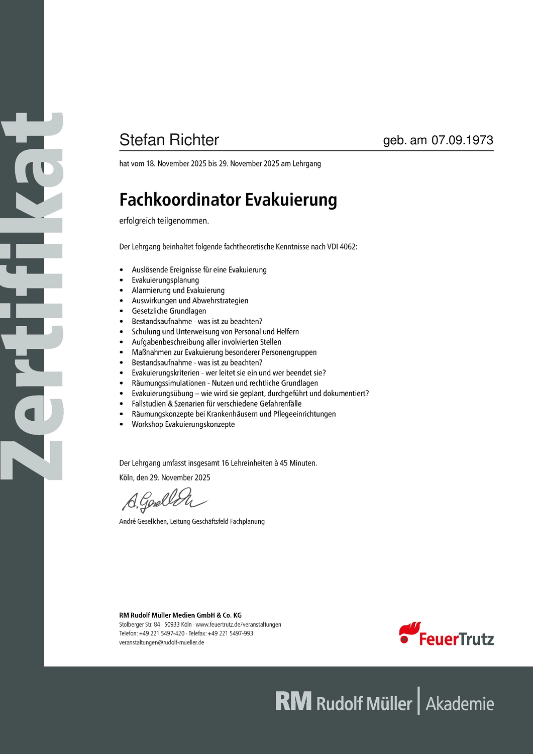 Zertifikat Fachkoordinator Evakuierung