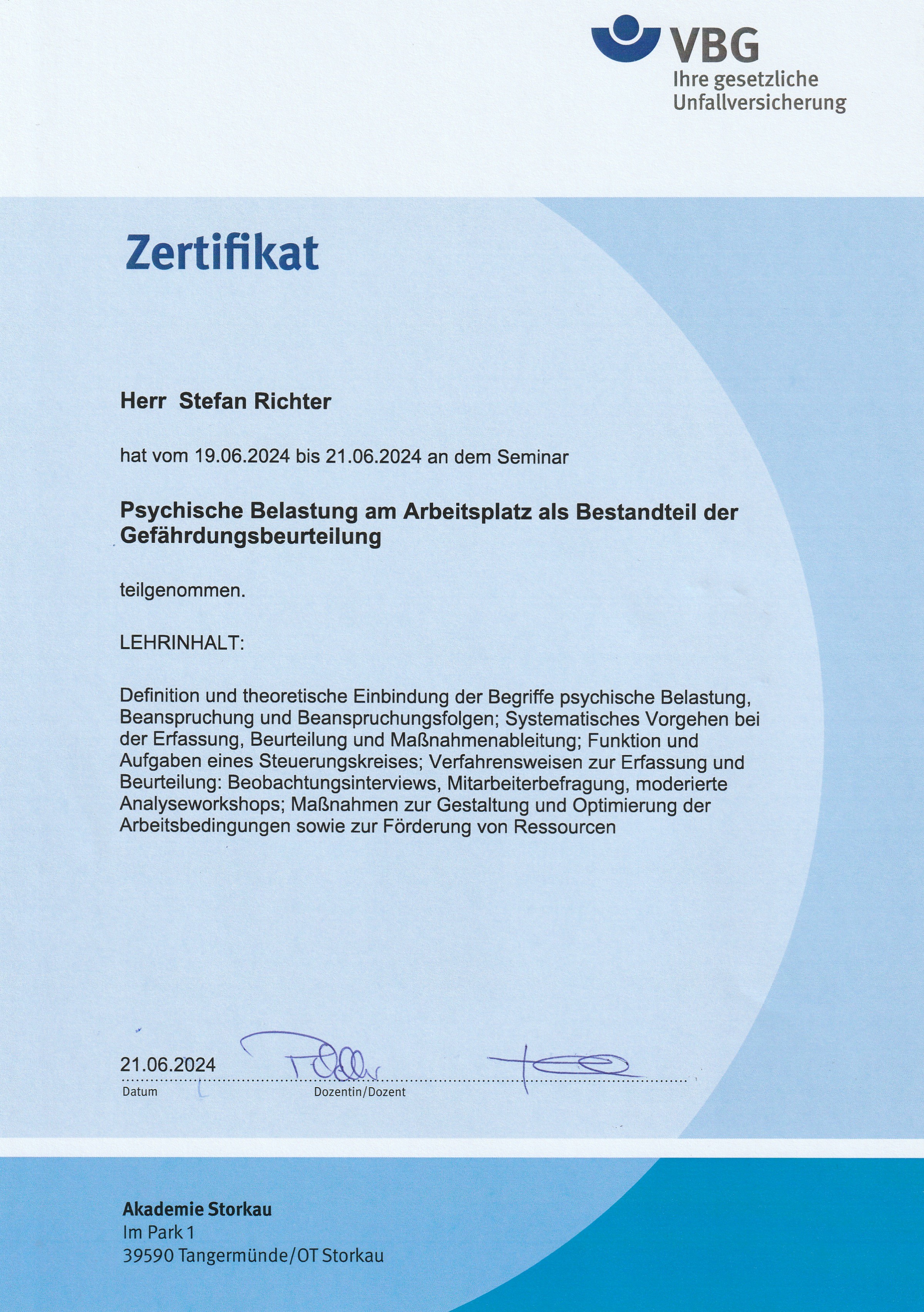 Zertifikat Psychische Belastung am Arbeitsplatz